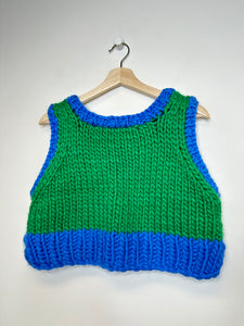 Handmade Blue/Green Cropped Knit Vest - M