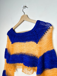 Handmade Blue/Orange Knit Crop Sweater - M