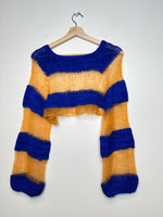 Load image into Gallery viewer, Handmade Blue/Orange Knit Crop Sweater - M
