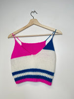 Load image into Gallery viewer, Handmade Pink/White/Blue Knit Tank Top - S
