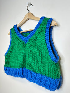 Handmade Blue/Green Cropped Knit Vest - M