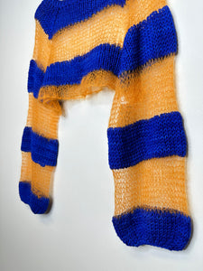 Handmade Blue/Orange Knit Crop Sweater - M