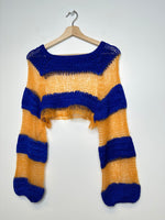 Load image into Gallery viewer, Handmade Blue/Orange Knit Crop Sweater - M
