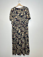 Charger l&#39;image dans la galerie, Vintage Navy/Tan Patterned Dress - L
