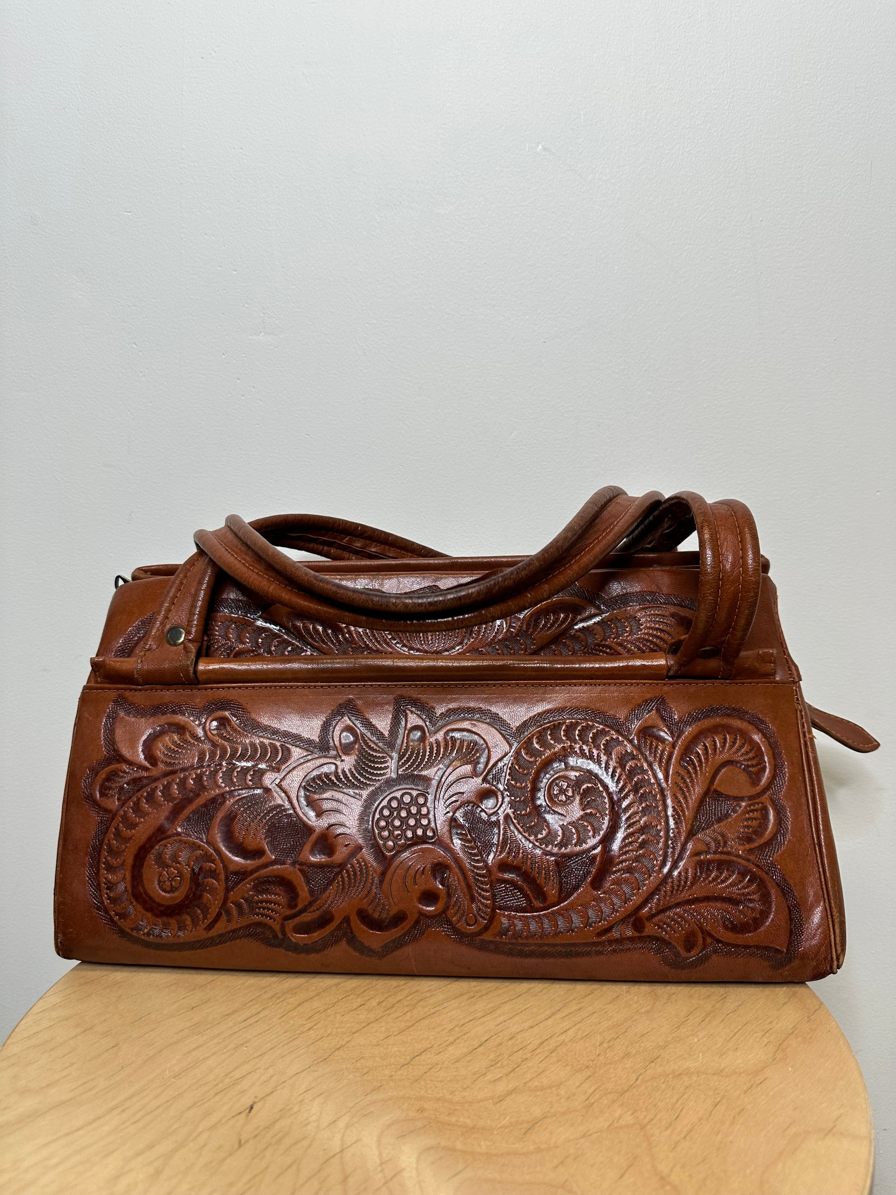 Vintage Brown Tooled Leather Purse - AS IS