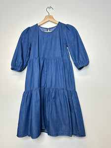 Dark Blue Denim Tiered Dress - XS