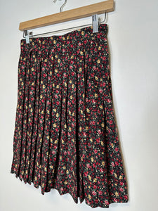 Vintage Black Floral Pleated Skirt - S/26