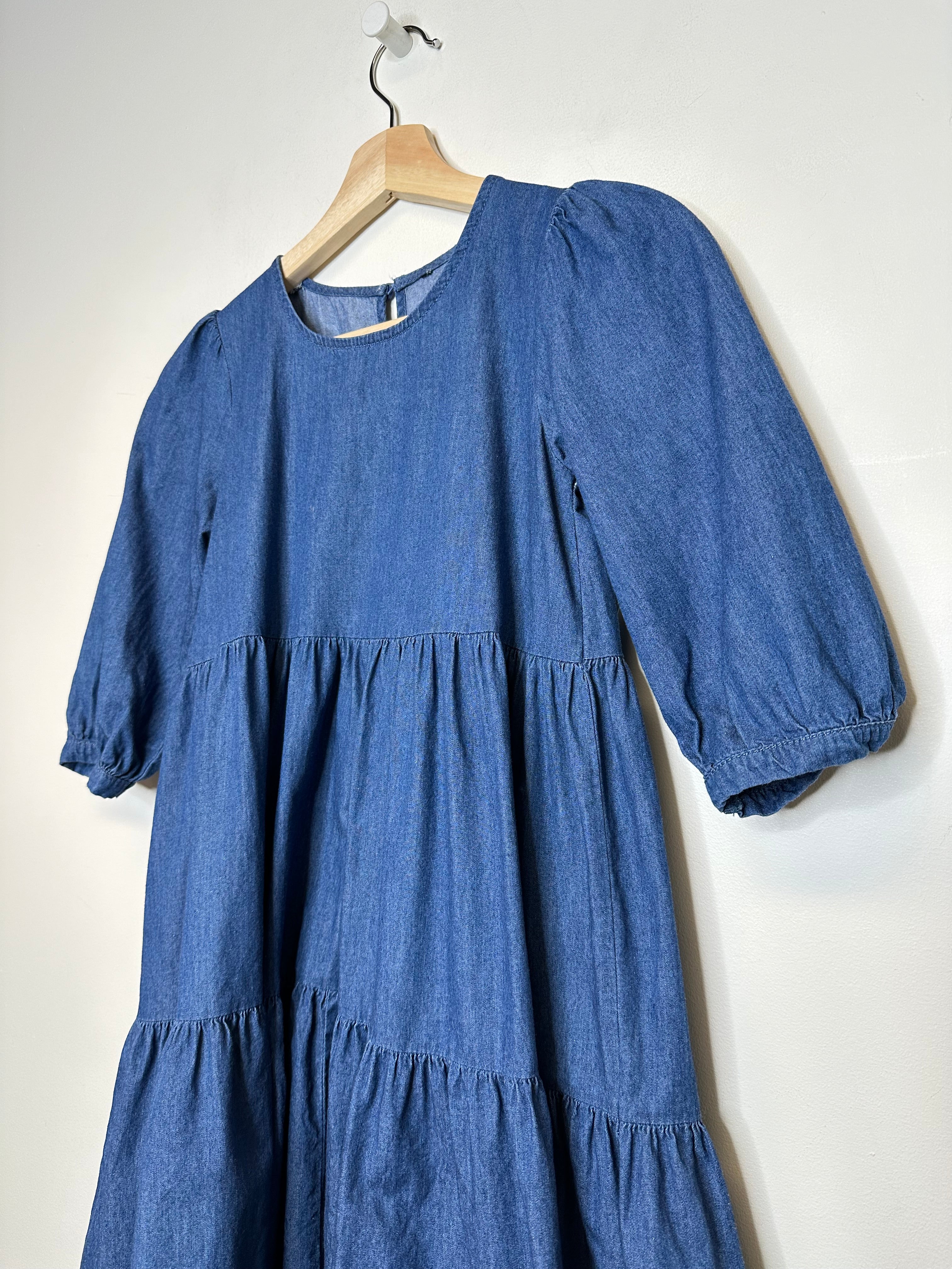 Dark Blue Denim Tiered Dress - XS