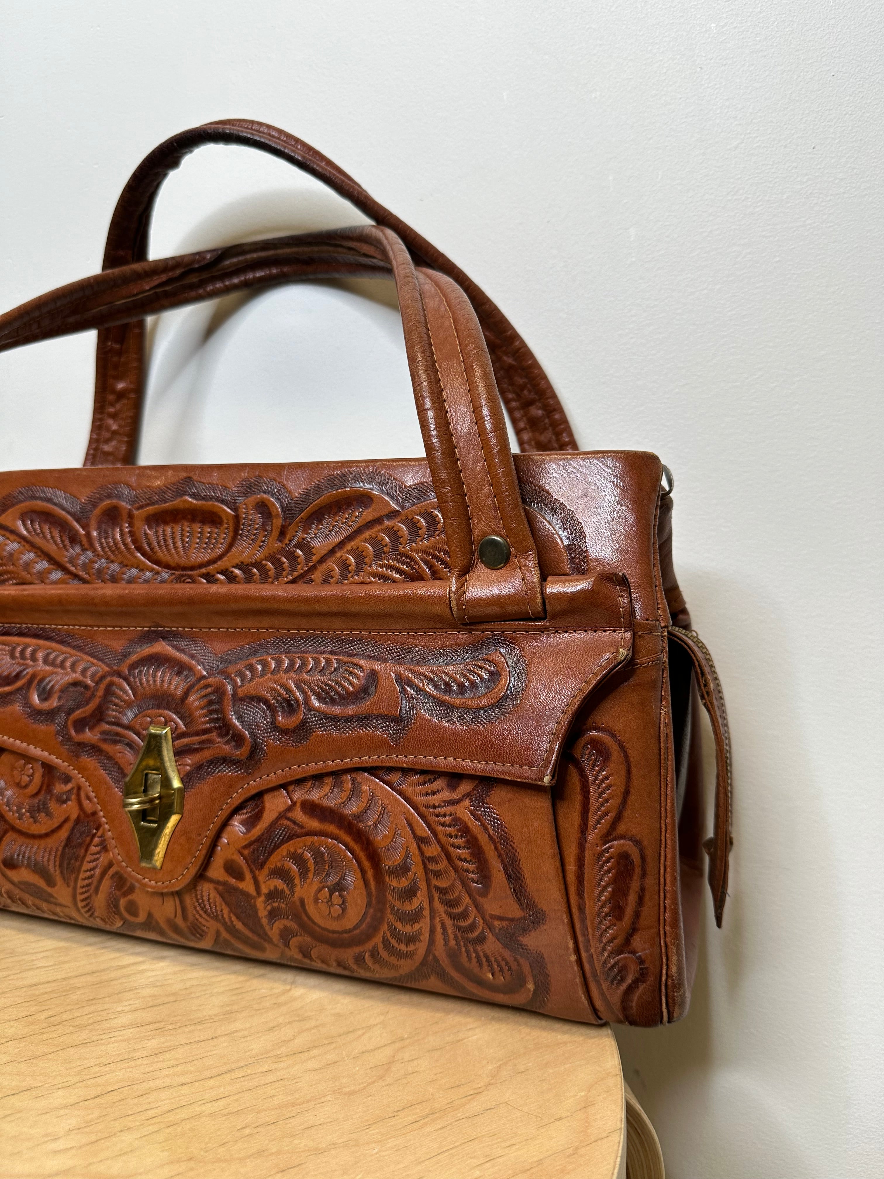 Vintage Brown Tooled Leather Purse - AS IS
