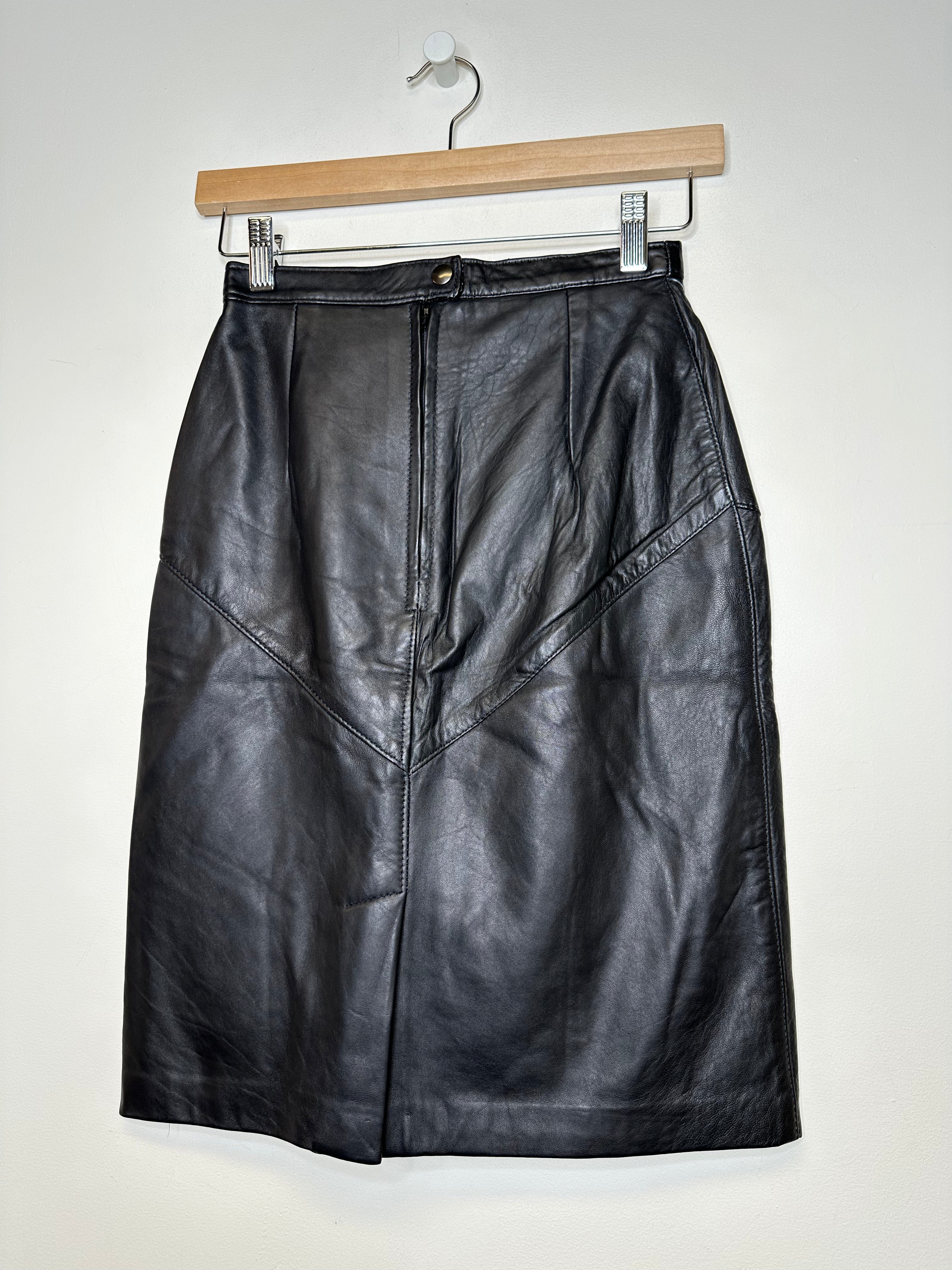 Vintage Black Leather Skirt - XS/24