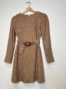 Vintage Brown Belted Dress - XXS