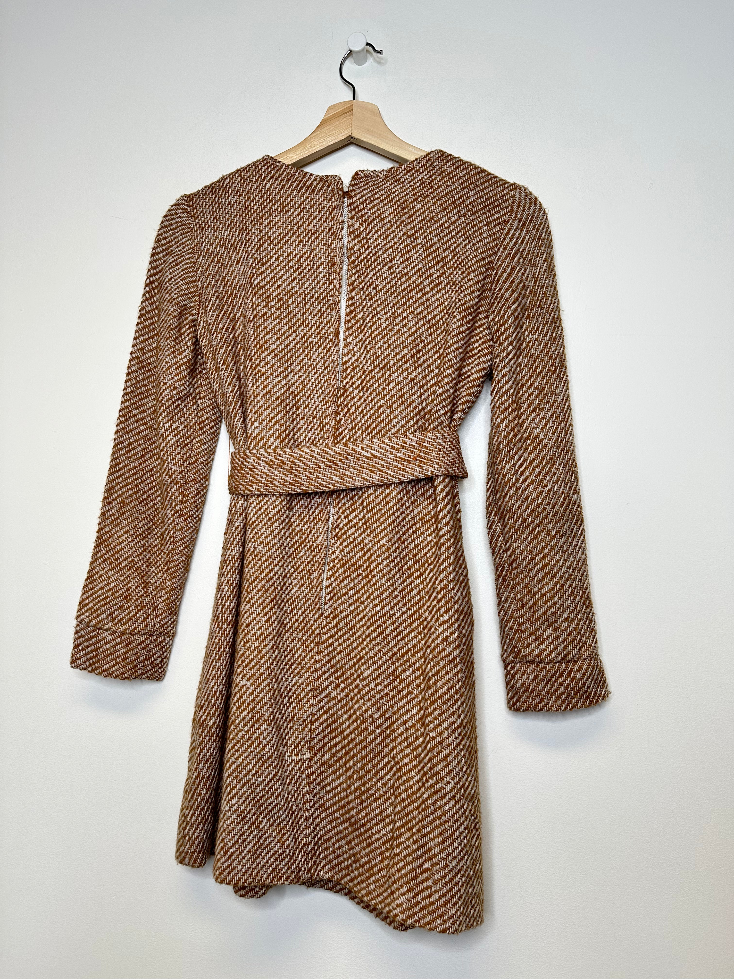 Vintage Brown Belted Dress - XXS
