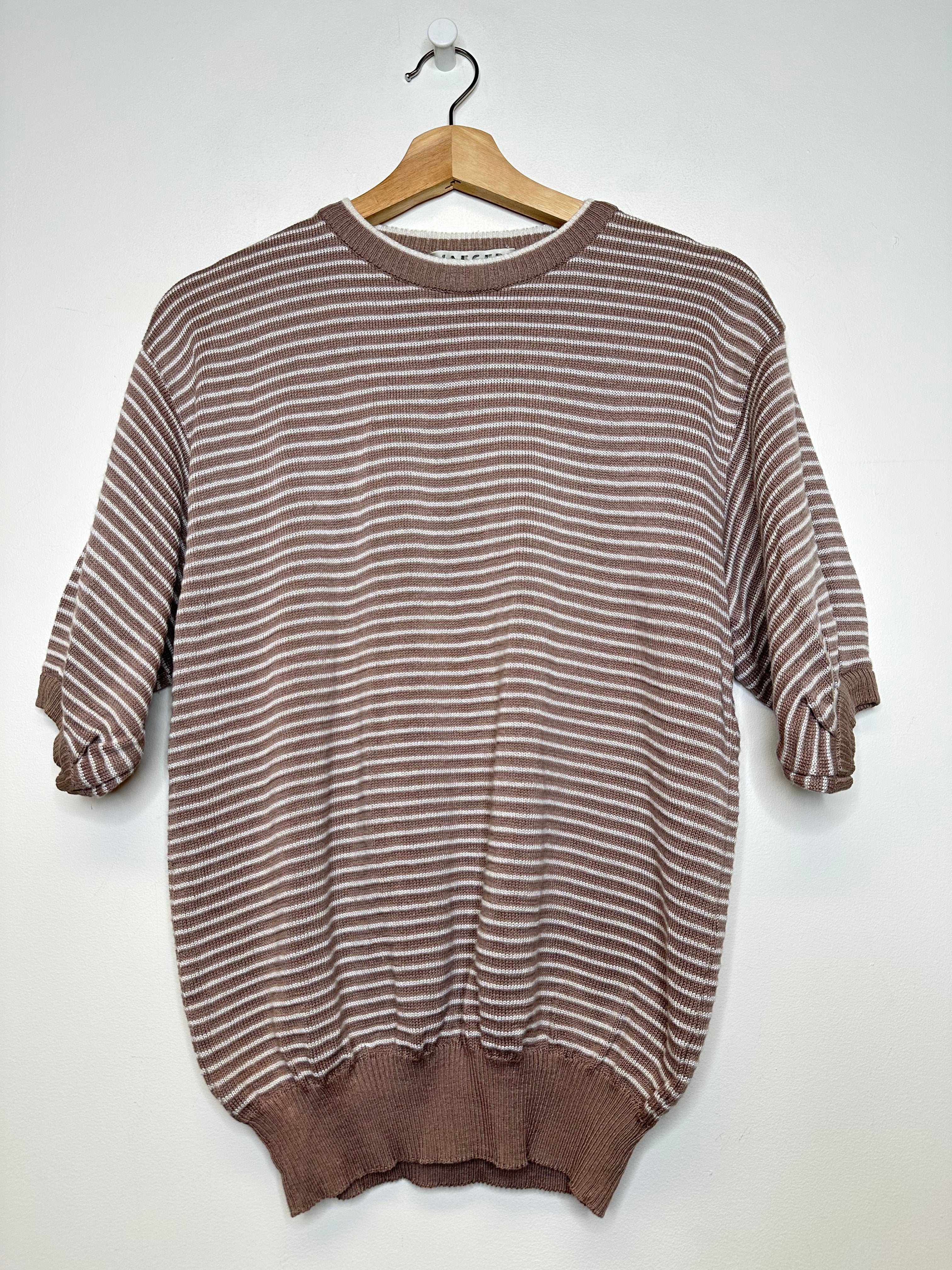 Vintage Brown Striped Short Sleeve Sweater - L
