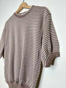 Vintage Brown Striped Short Sleeve Sweater - L