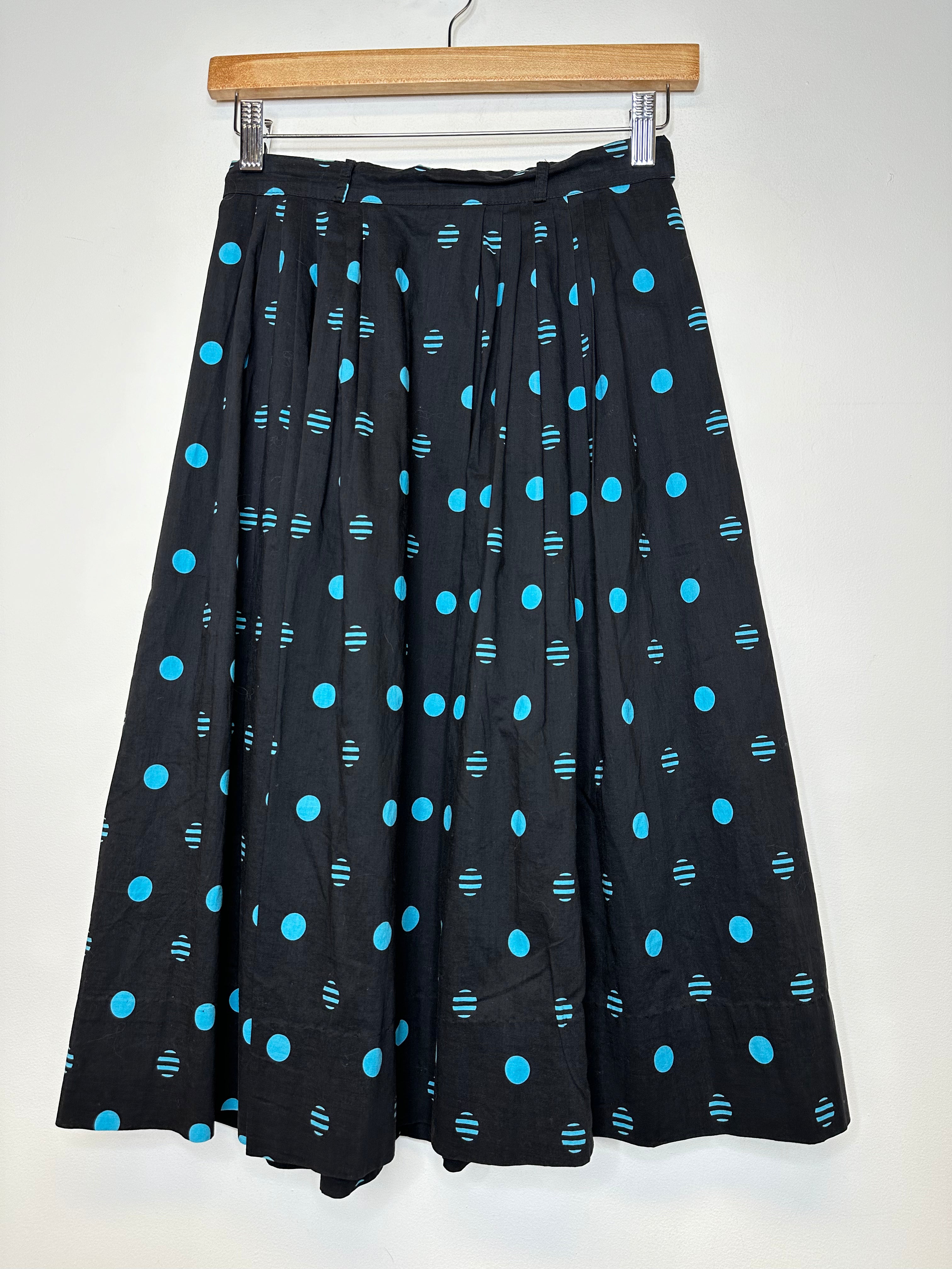 Vintage Black/Blue Polka-Dot Skirt - S