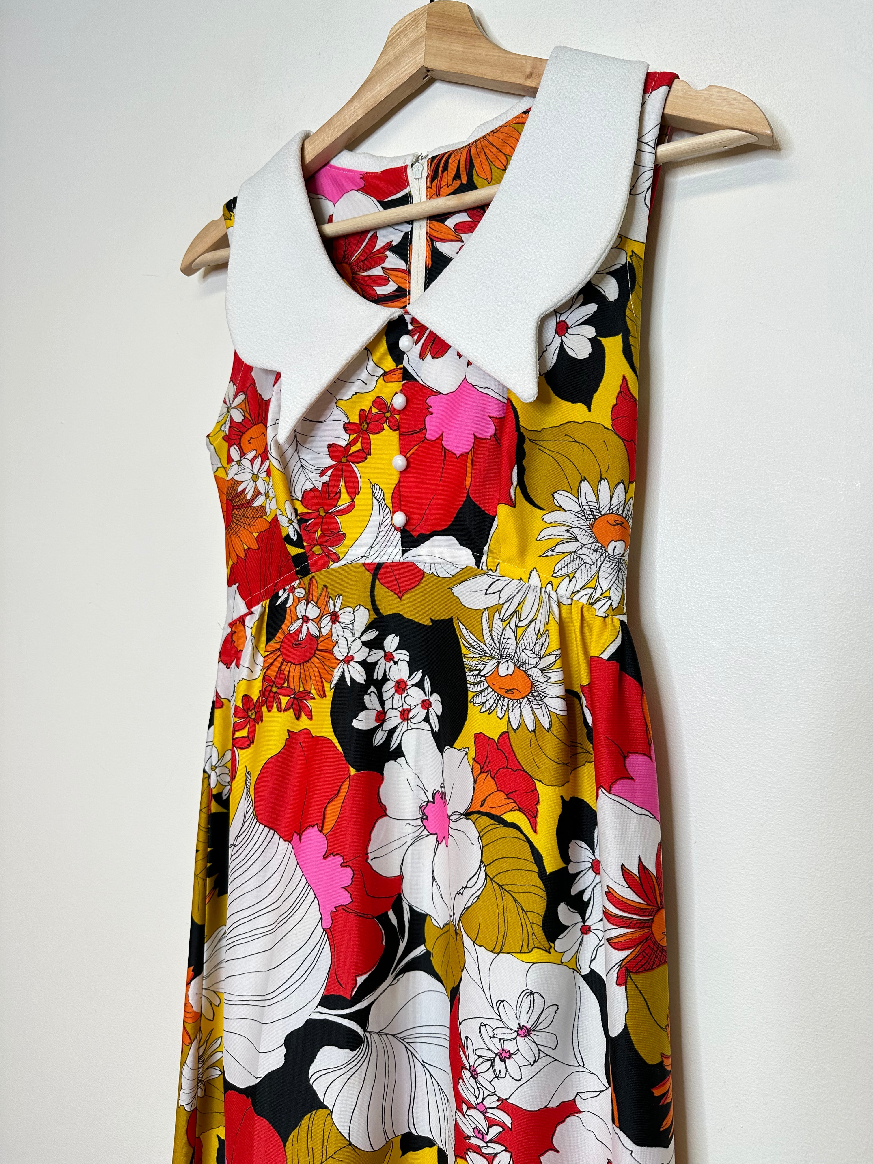 Vintage Red/Yellow Floral Dress - XS