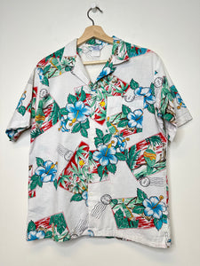 Vintage White/Teal Hawaiian Shirt - L - AS IS