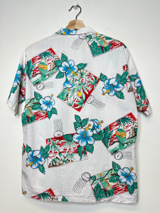 Vintage White/Teal Hawaiian Shirt - L - AS IS